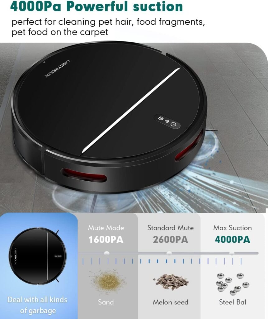 Liectroux M7S Pro Hybrid Robot Vacuum Cleaner, Smart Dynamic Navigation, Super Suction 4000Pa, Great for Cleaning Your Dog or Cats Fur. Sweep and mop, WiFi,, Quiet, Auto-Recharge